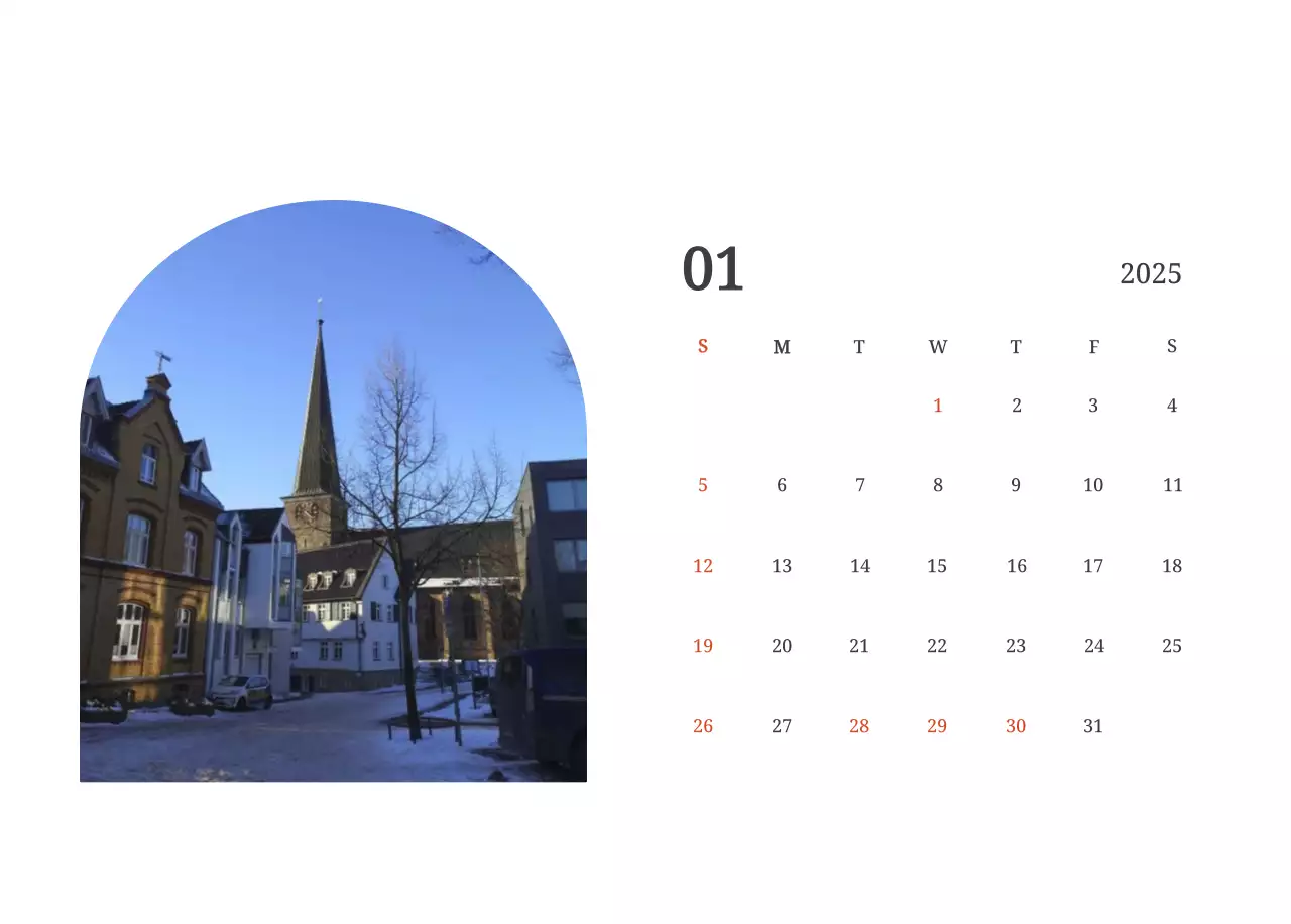 Een fotografische conceptkalender met kerken in landschapsschilderijen