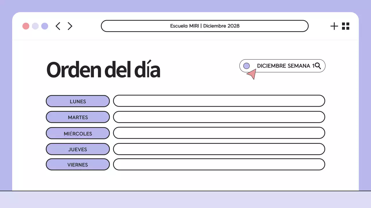 Presentación del orden del día de la clase de ilustración morada