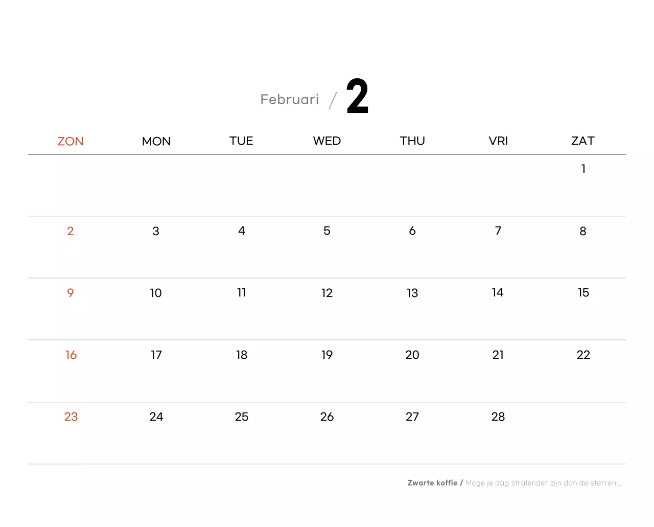 Grijze minimalistische koffiekalender