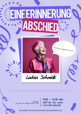 Lila moderne denkwürdige Abschiedseinladung