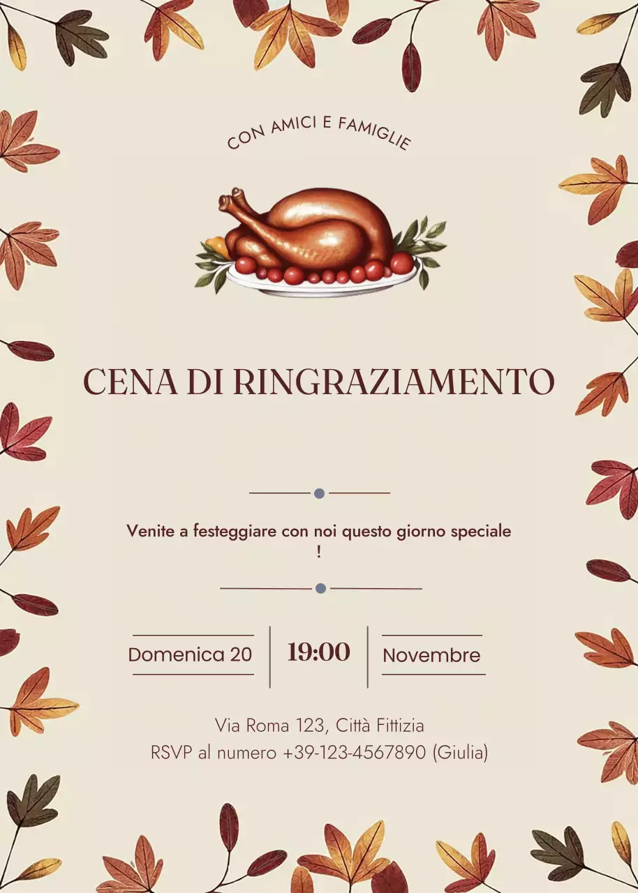 invito classico beige per il Ringraziamento