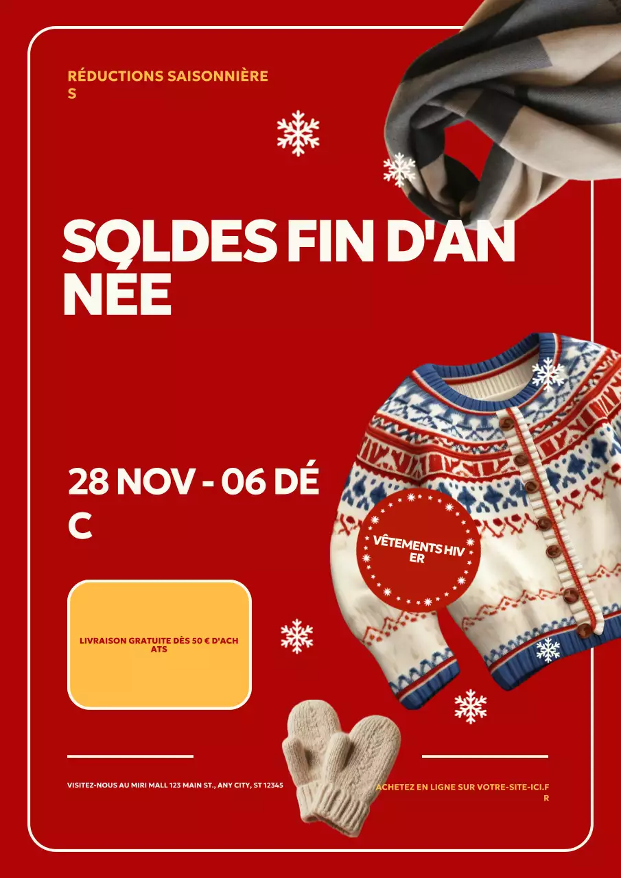 Affiche Web de promotion des fêtes en rouge et en gras