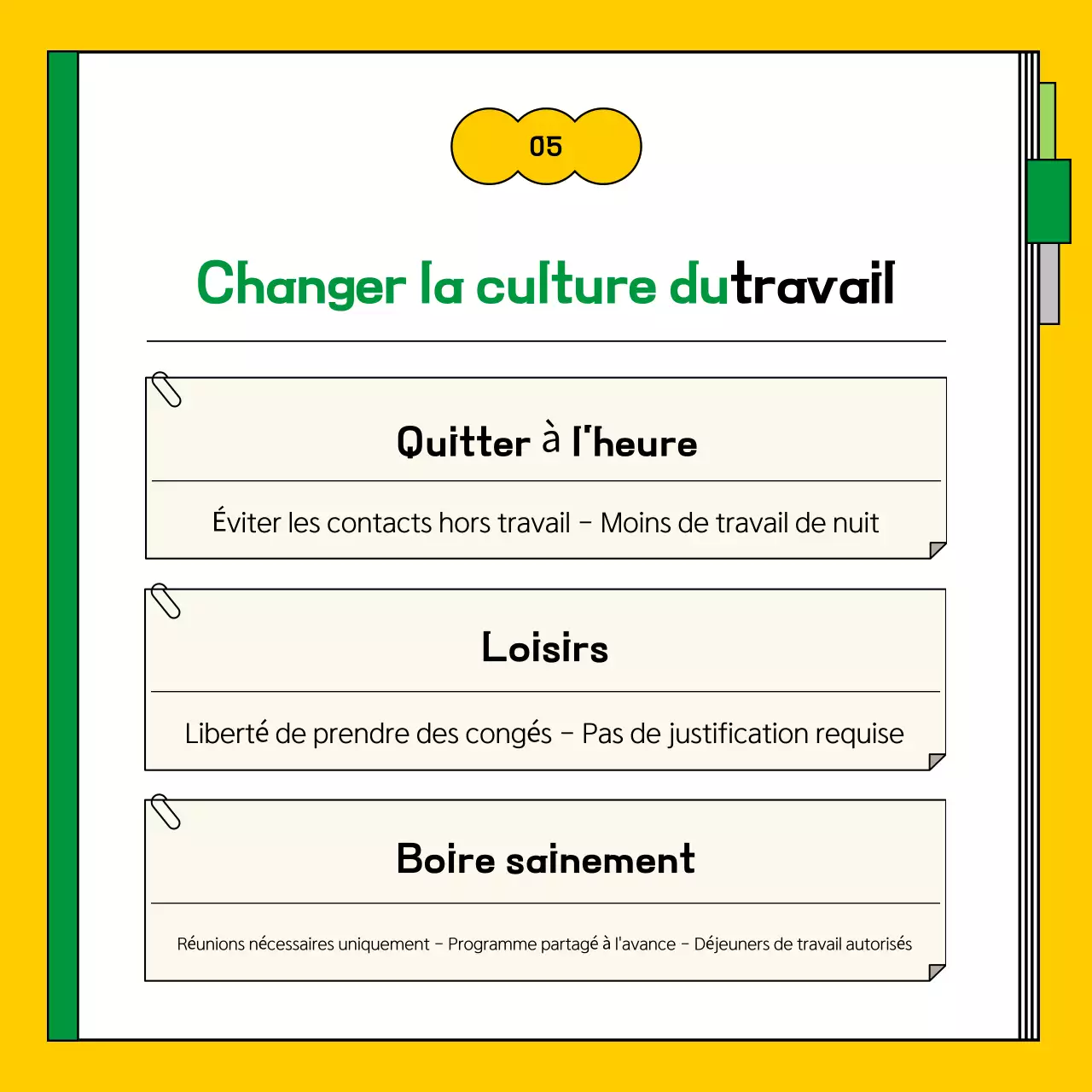À propos du guide de transformation du travail propre jaune et vert