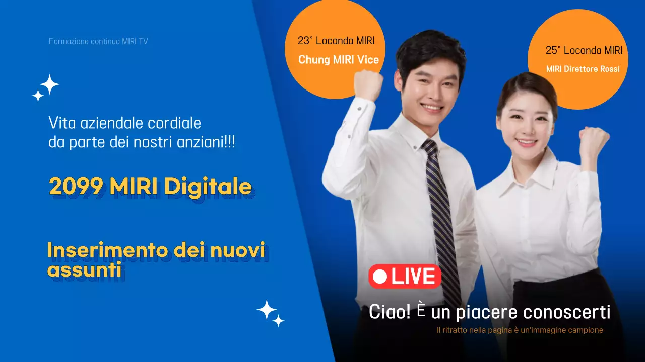 Moderno materiale di onboarding blu e arancione per i nuovi assunti