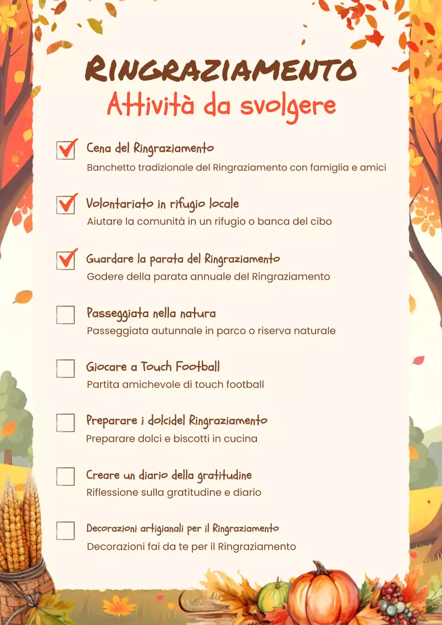 lista delle attività del Ringraziamento in arancione caldo