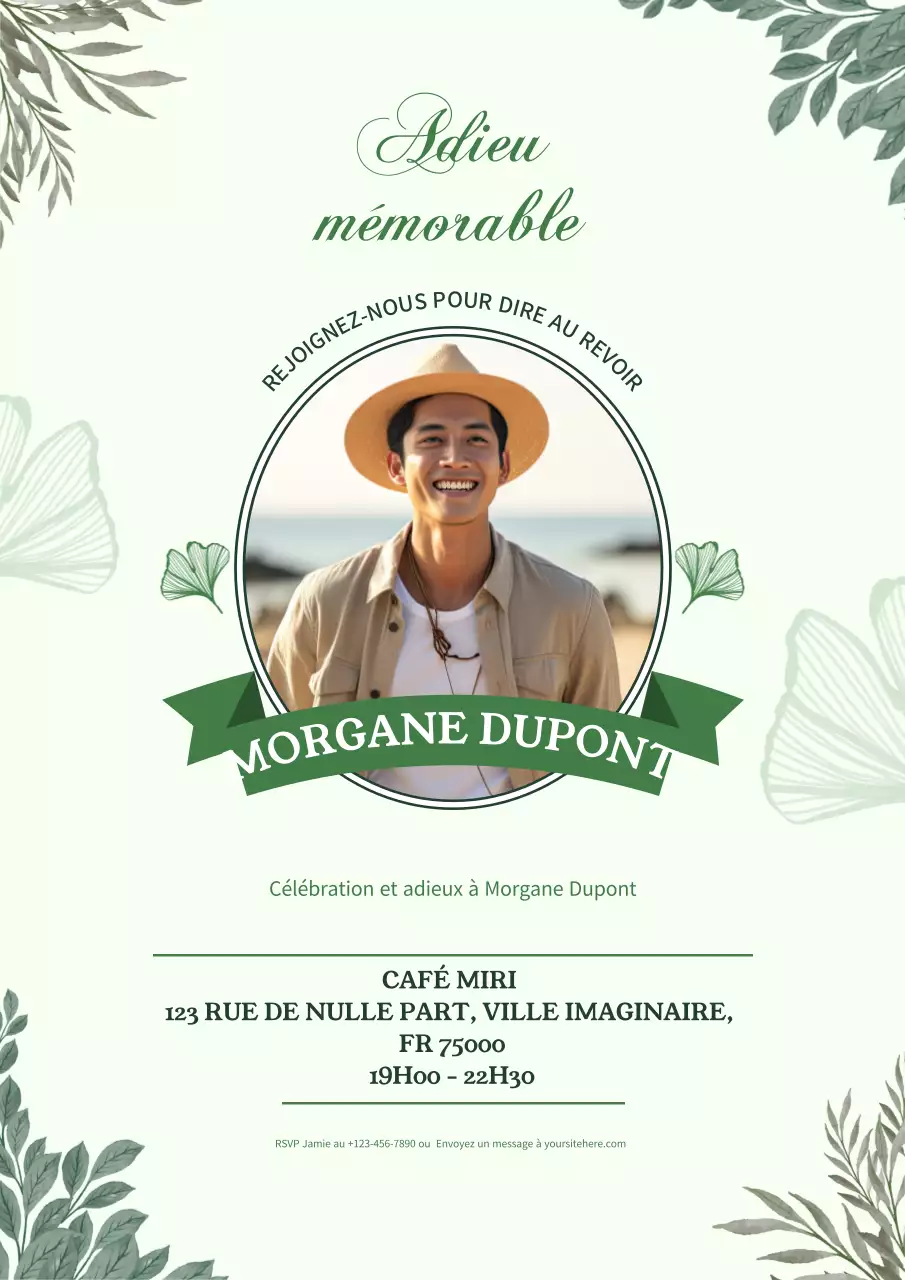 Affiche d'invitation d'adieu verte et élégante