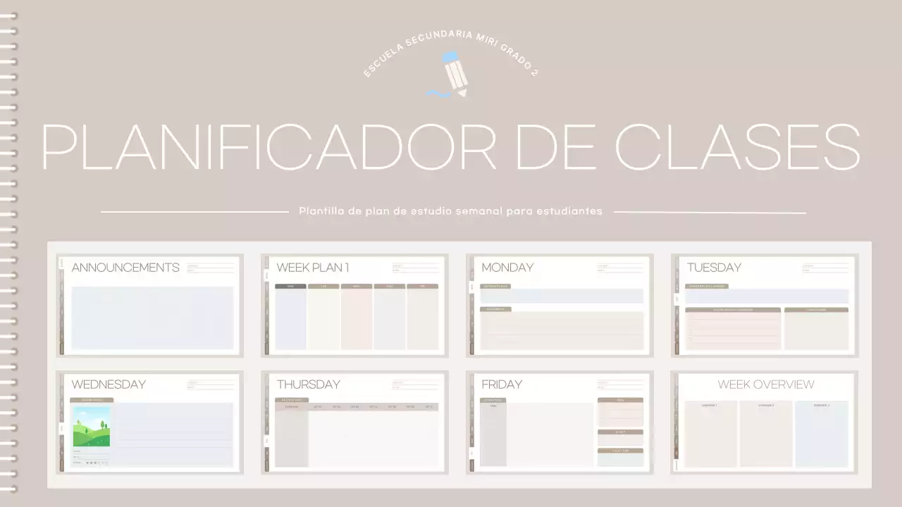 planificador de clases minimalista beige horario