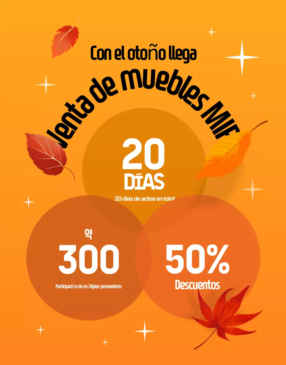 Promociona una venta de muebles modernos de otoño en negro y naranja