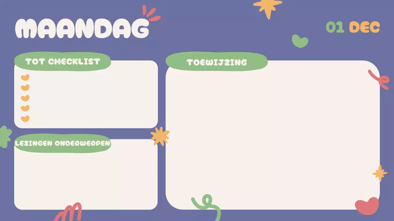 Blauw Beige Groen Rood Speelse Klassenagenda