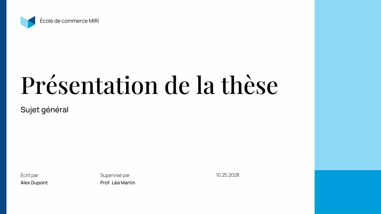 Présentation de thèse professionnelle bleue