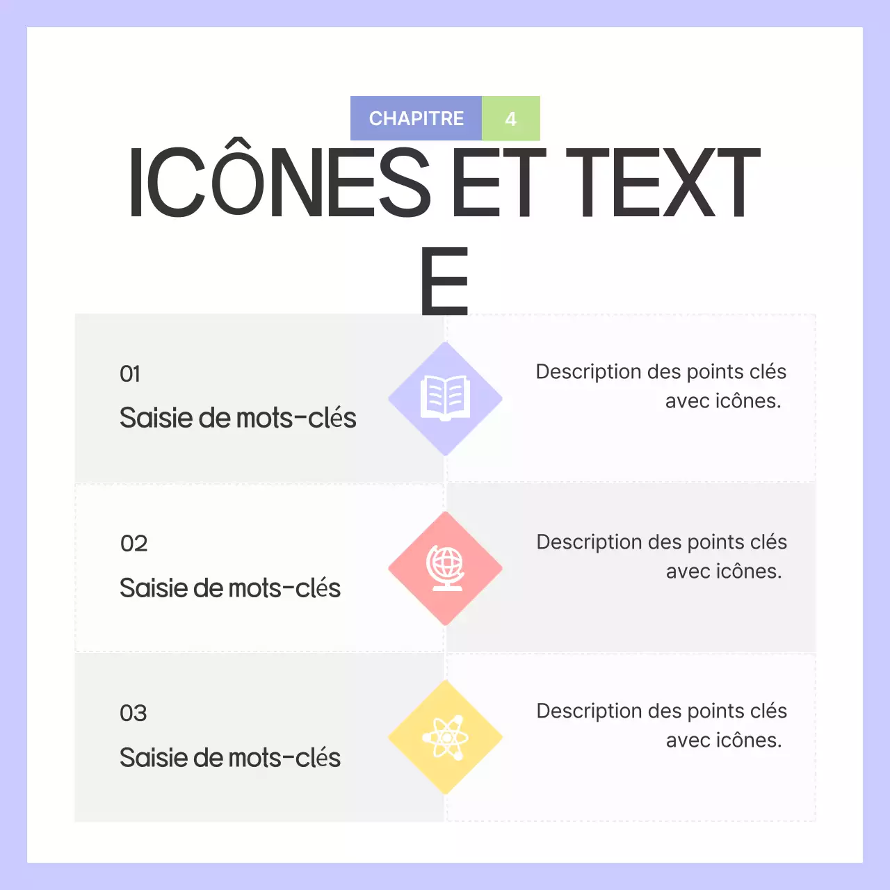 Un guide avec des formes simples en violet et en gris