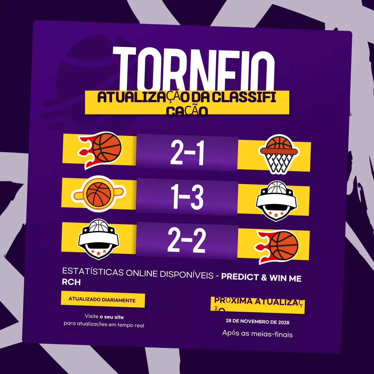 Publicação no Instagram da tabela de classificação do Torneio Desportivo Roxo e Amarelo