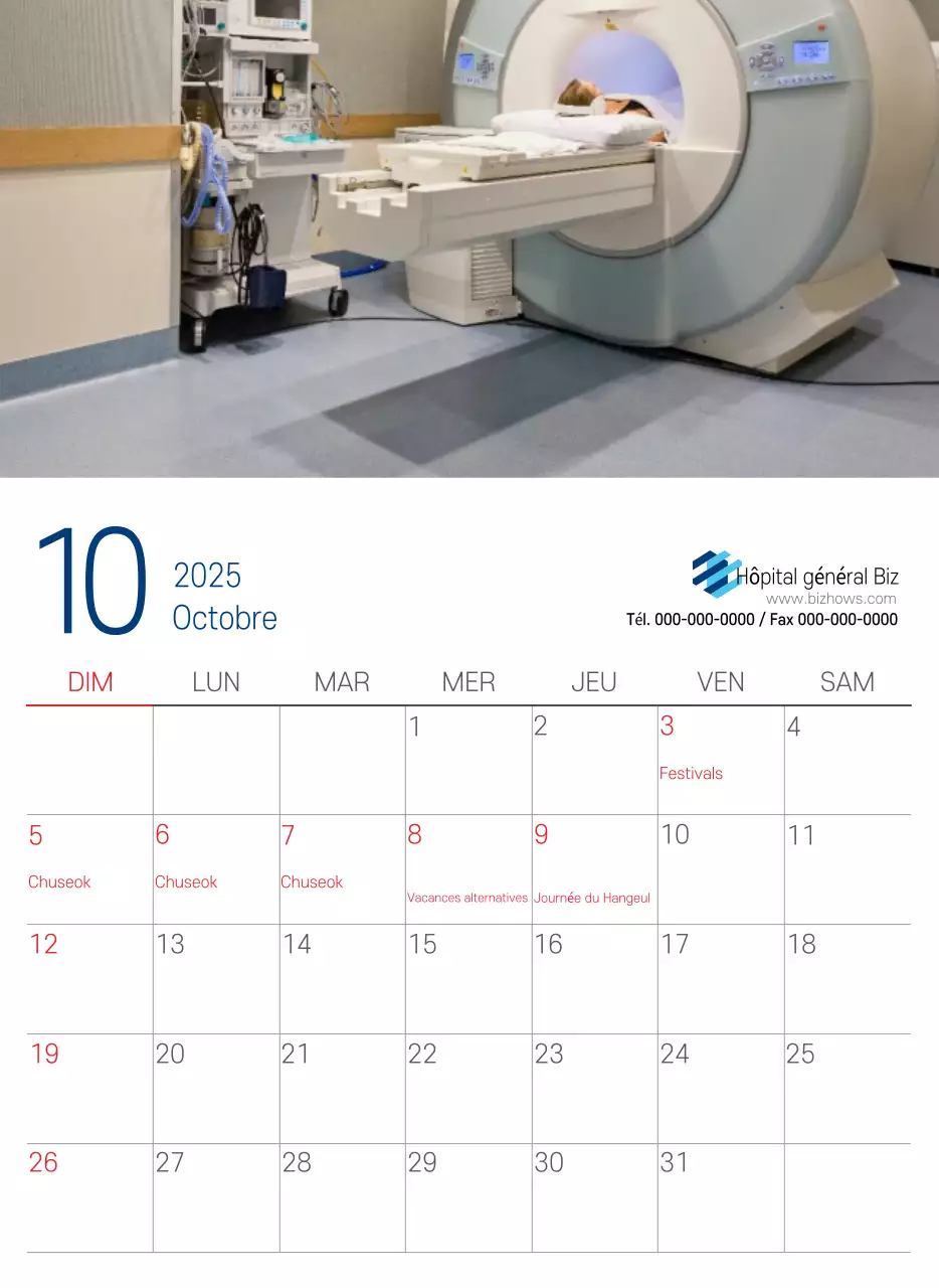 Calendrier promotionnel d'hôpital simple blanc marine
