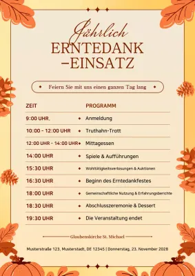 Orange Traditionelle jährliche Thanksgiving-Veranstaltung