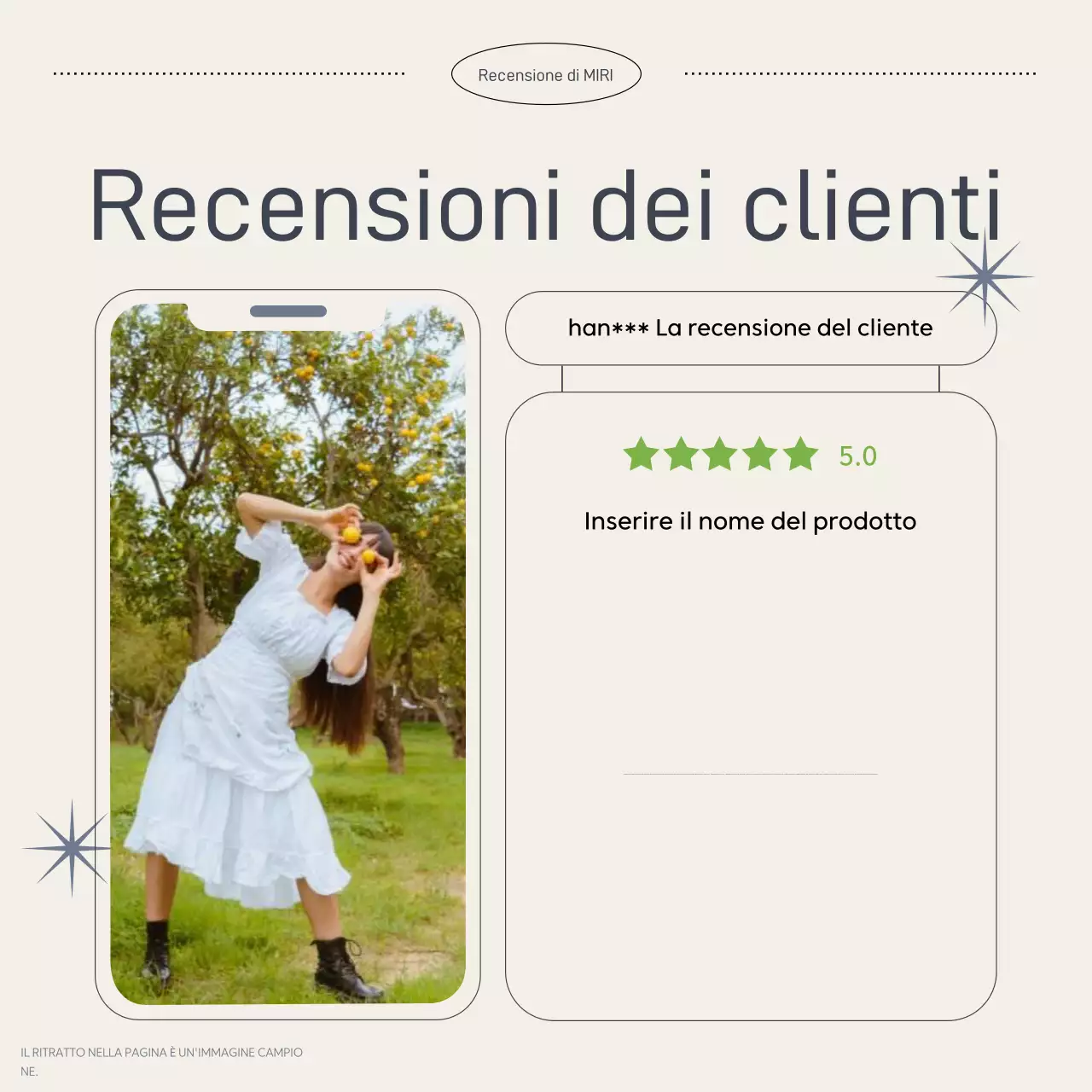Annuncio di recensione semplice in blu navy e beige