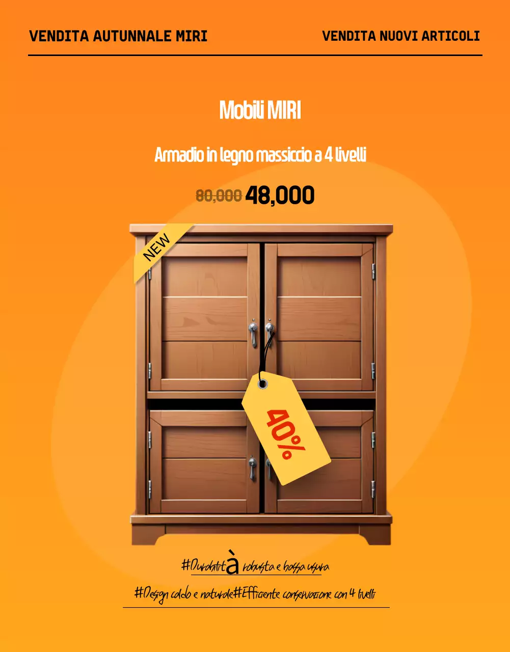 Promuovete una vendita di mobili autunnali moderni in nero e arancione