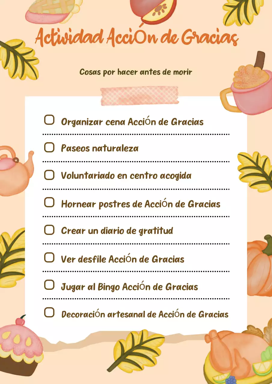 Lista de tareas tradicional de Acción de Gracias en naranja