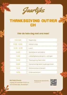 GEZELLIGE ESTHETISCHE ILLUSTRATIEVE JAARLIJKSE THANKSGIVING OUTREACH WEBPOSTER