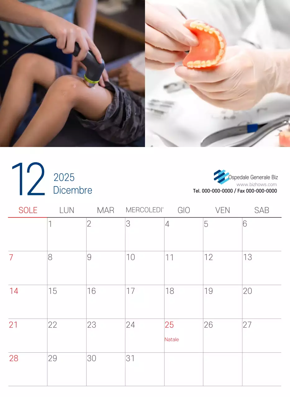 Calendario promozionale dell'ospedale semplice, bianco e blu