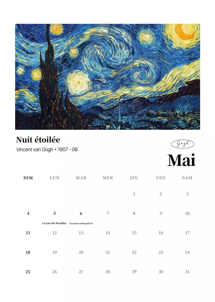 Calendrier de l'art classique