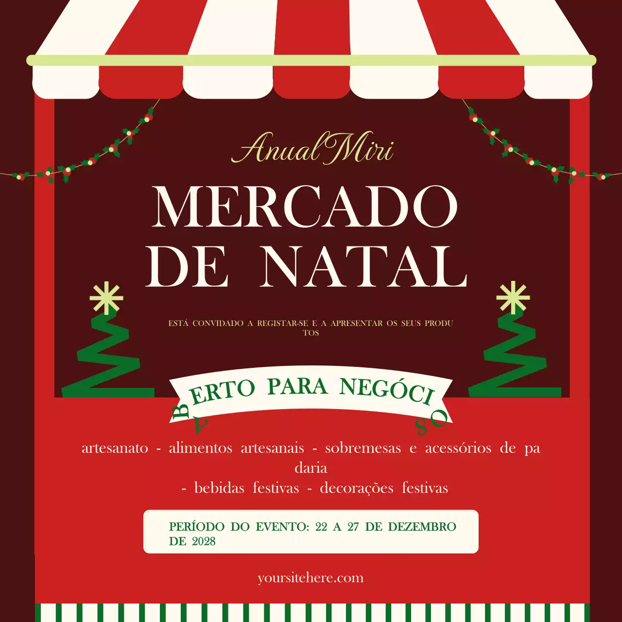 Convite verde retro para o mercado de Natal