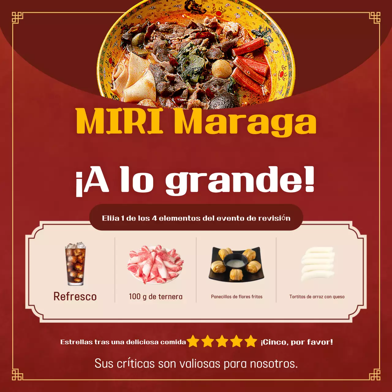 Promocione su evento de revisión de la comida tradicional roja