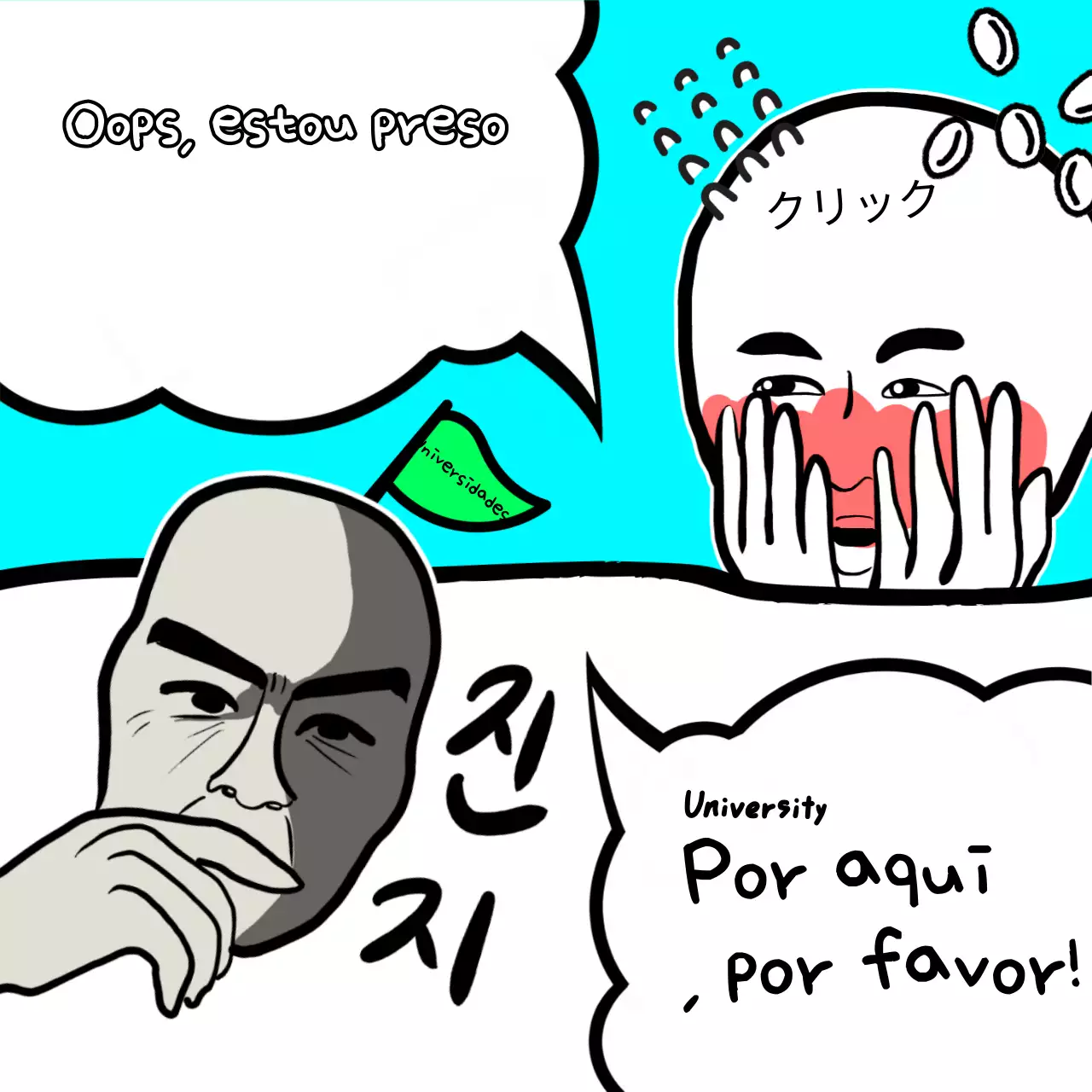 Um aplauso em forma de garrafa azul clara e branca para os examinandos