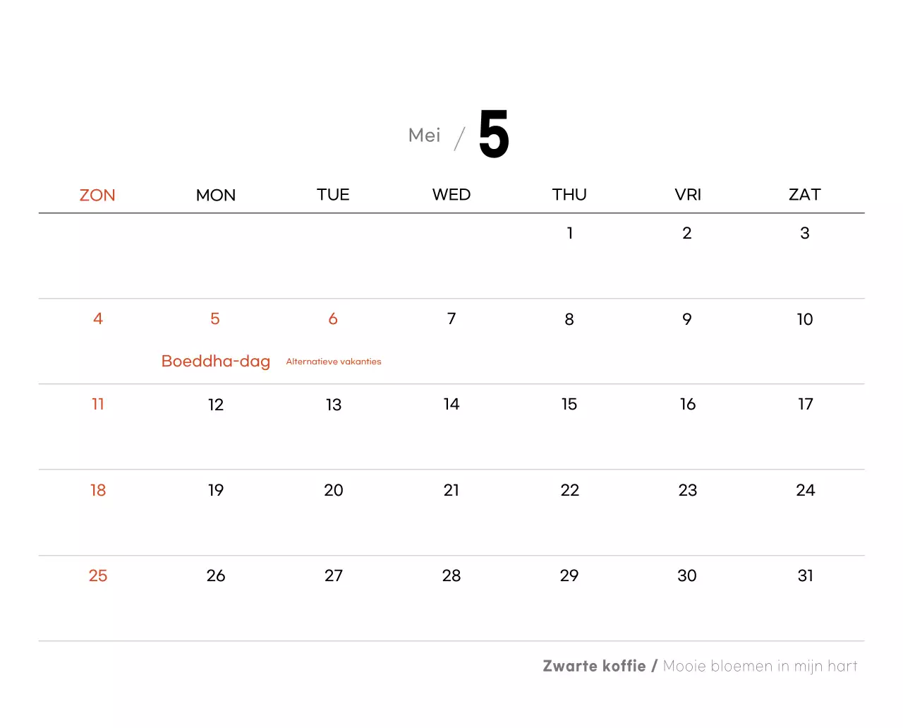 Grijze minimalistische koffiekalender