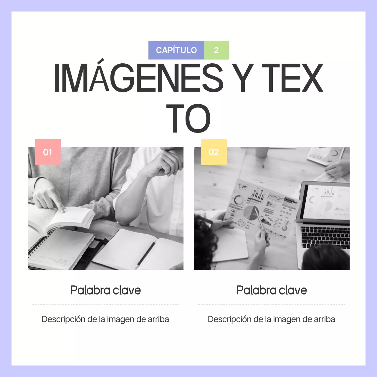 Una guía con formas sencillas en morado y gris