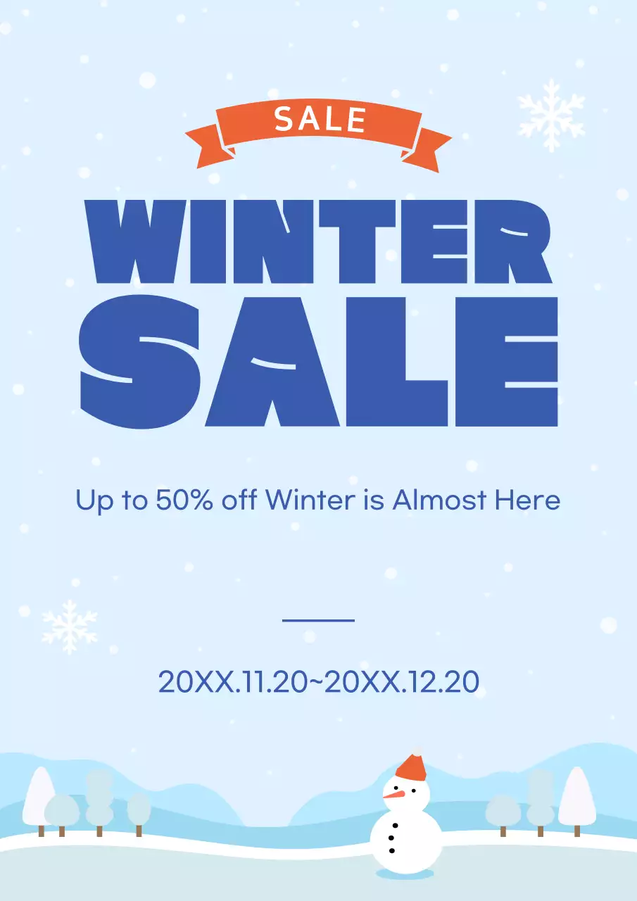 Poster quảng cáo mùa đông đơn giản màu xanh