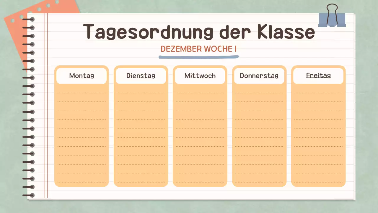 Einfaches Pastell Notizbuch Klassenagenda für die Schule
