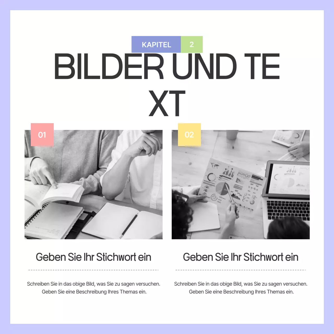 Ein Leitfaden mit einfachen Formen in Lila und Grau