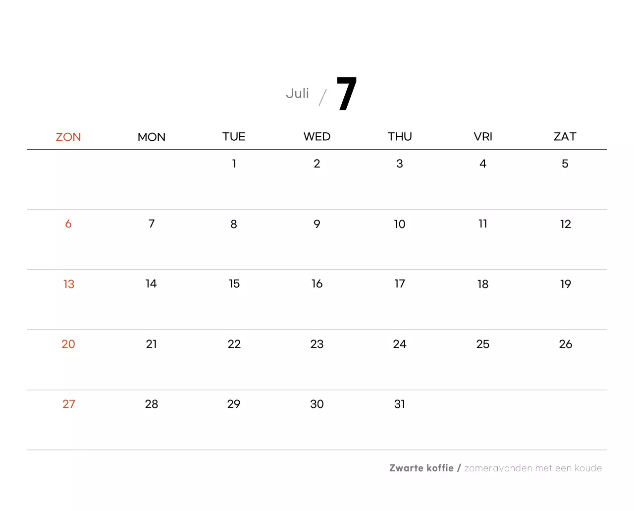 Grijze minimalistische koffiekalender