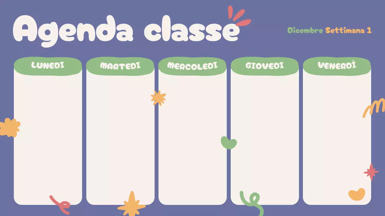 Blu Beige Verde Rosso Agenda di classe giocosa