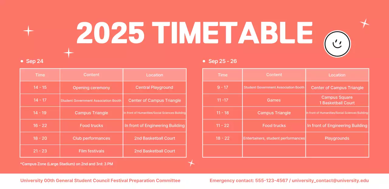 Orange Pop University Festival Timetable Promotional Placard