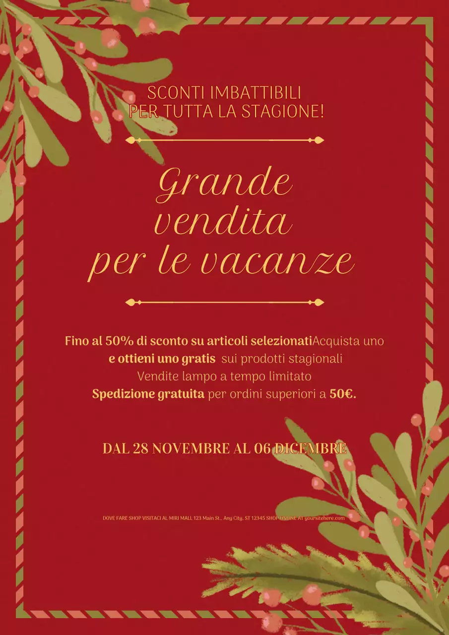 annuncio di vendita tradizionale rosso per le festività