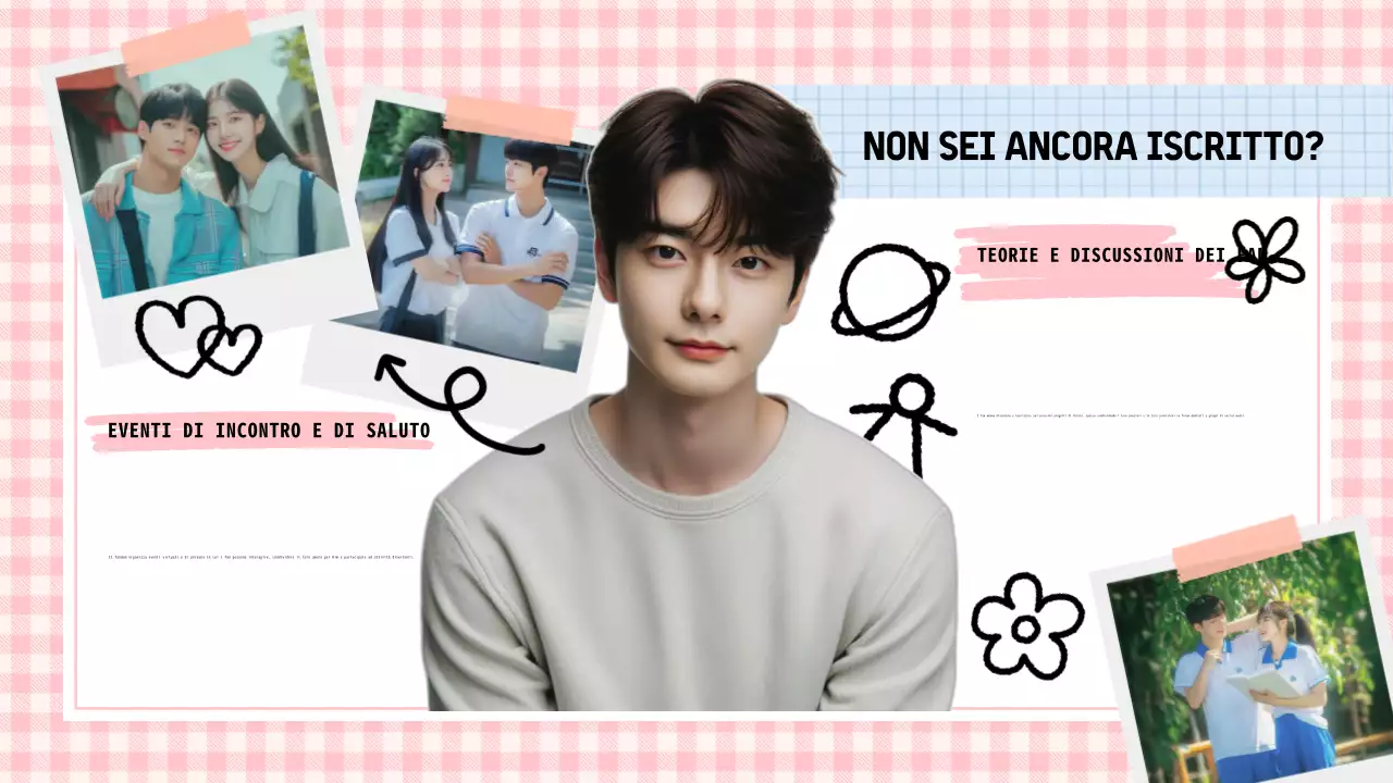 Presentazione del dramma K con scarabocchi rosa e blu pastello