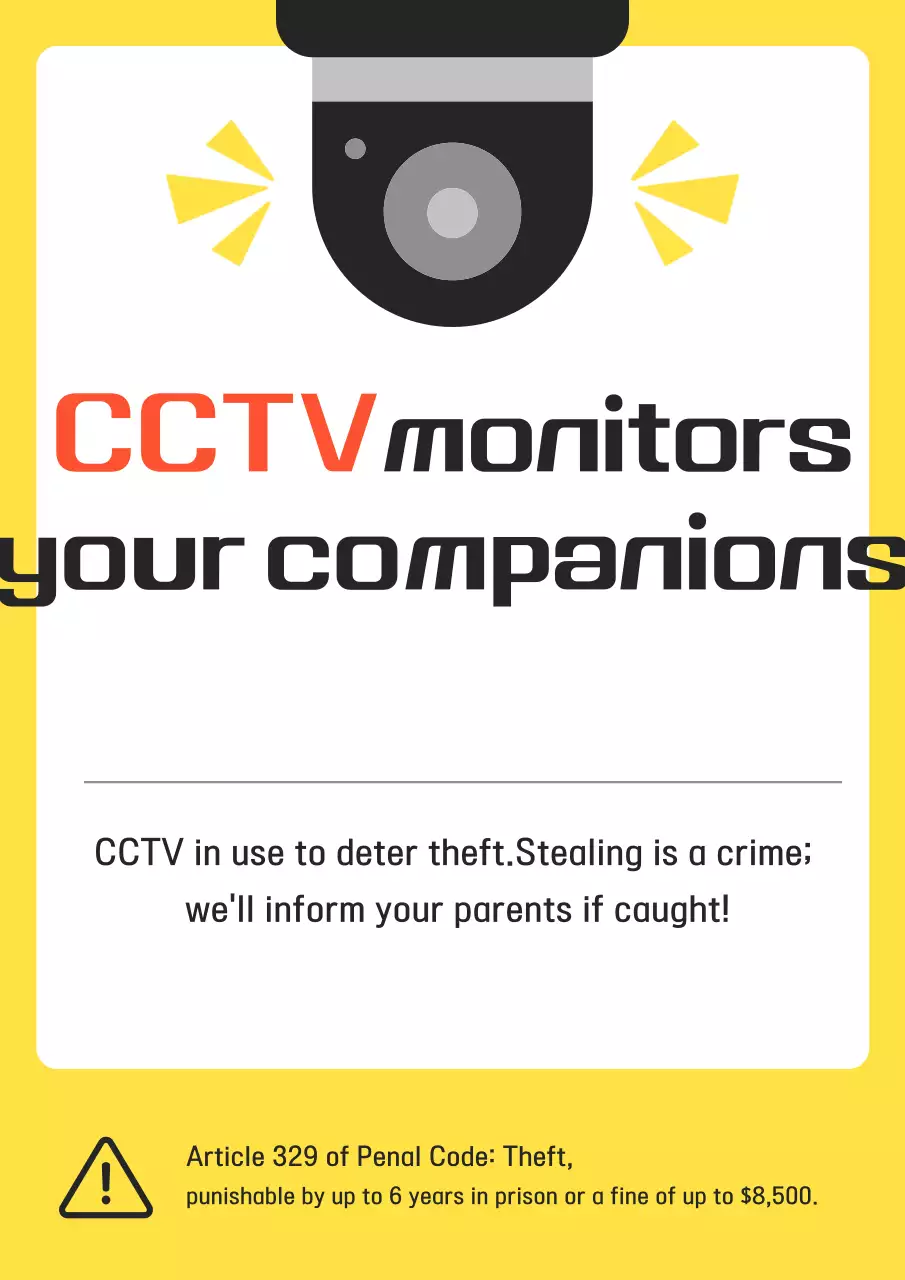 Poster thông báo CCTV hiện đại màu vàng