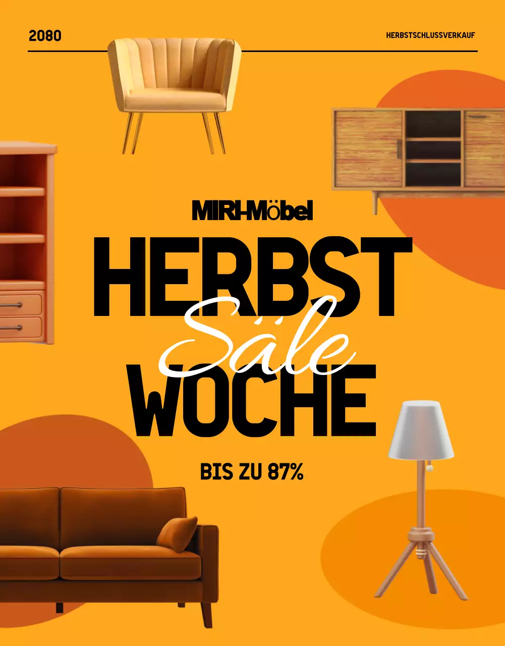 Förderung des Verkaufs von modernen Herbstmöbeln in Schwarz und Orange