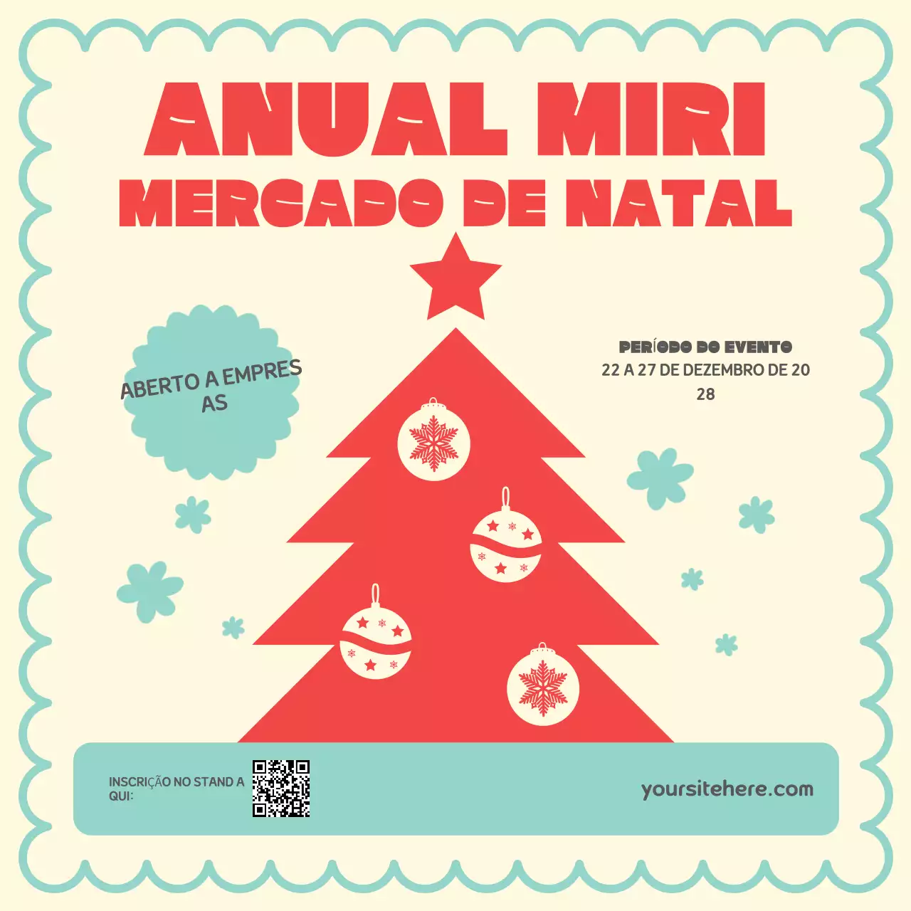 anúncio do mercado de Natal vermelho e creme