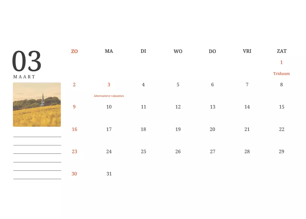 Een fotografische conceptkalender met kerken in landschapsschilderijen