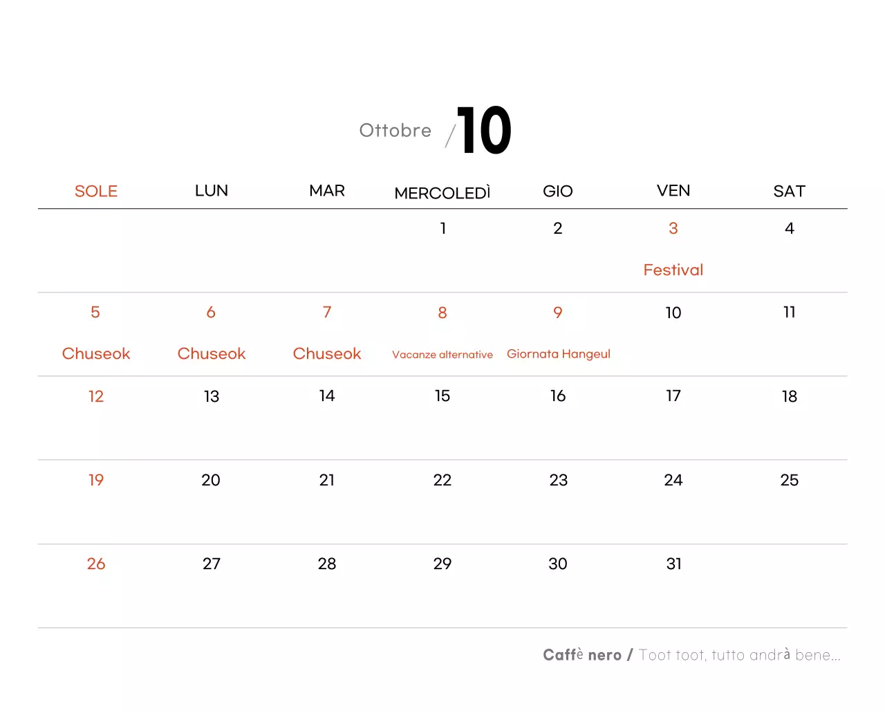 Calendario grigio minimalista