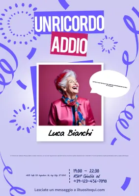 Invito d'addio moderno e memorabile in viola