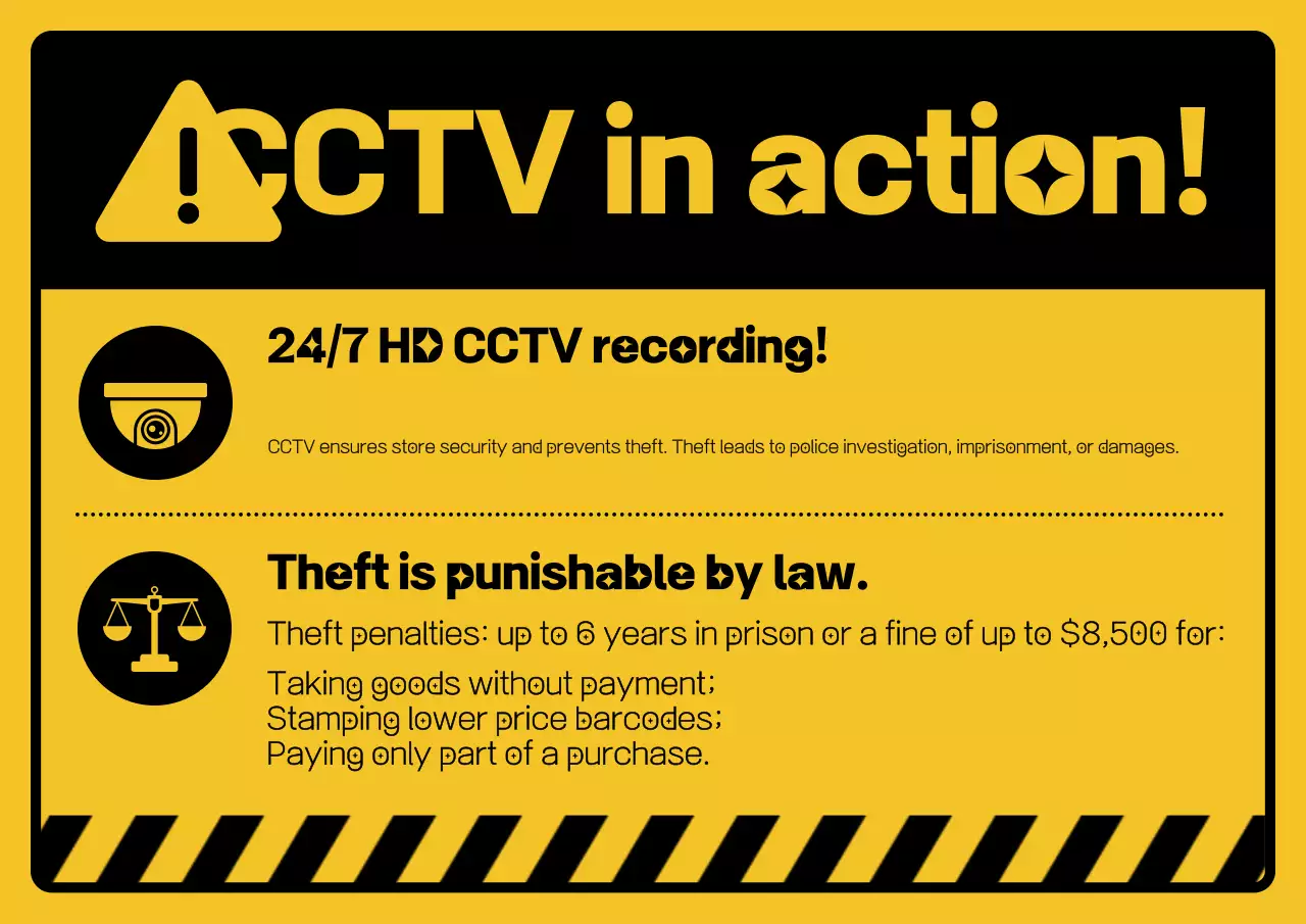 Poster thông báo CCTV màu vàng đậm