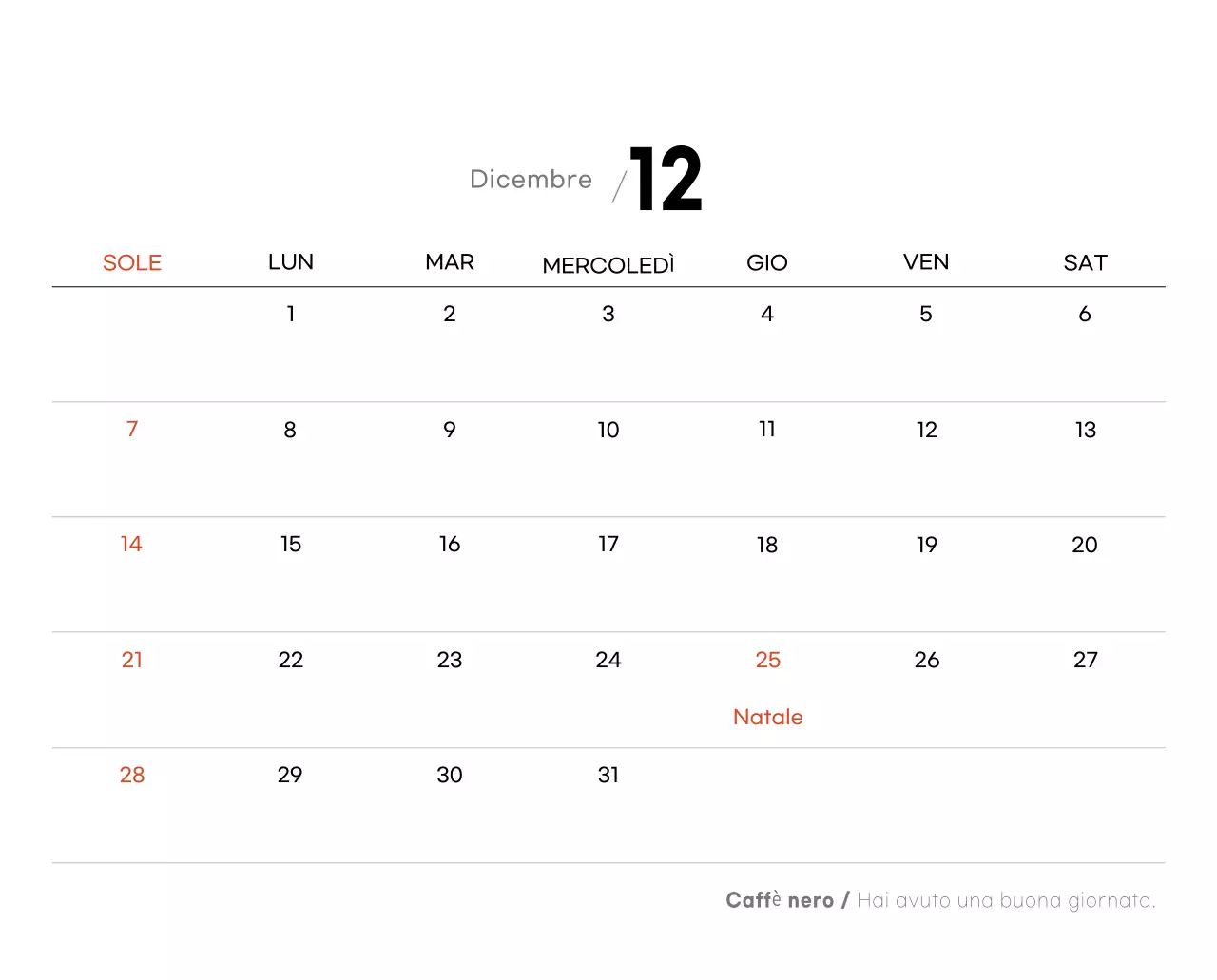 Calendario grigio minimalista