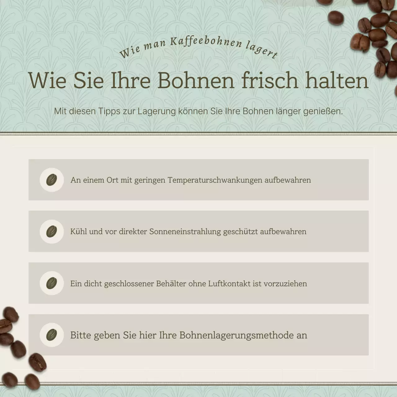 Werbung für ein Vintage-Café in Hellblau und Braun