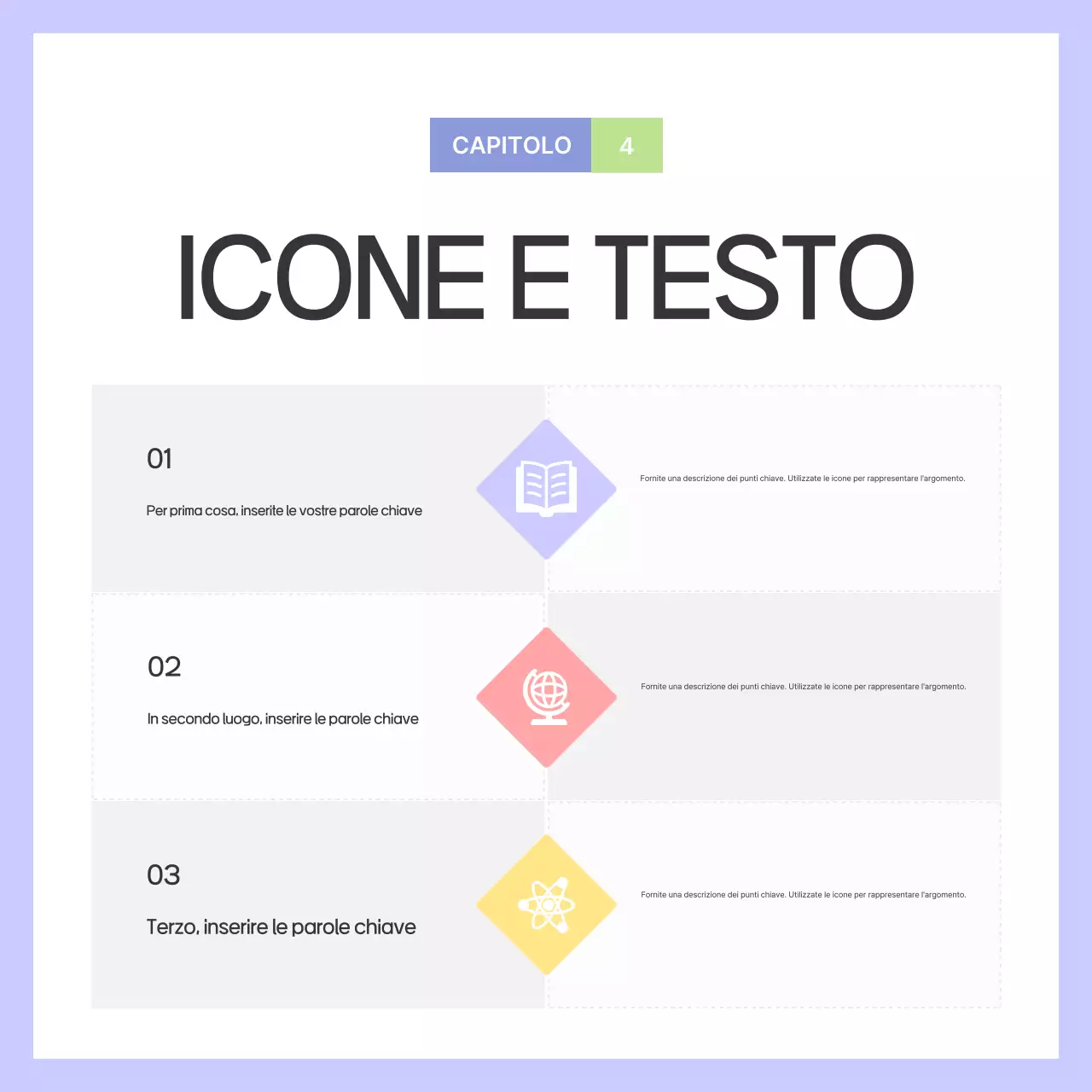 Una guida con forme semplici in viola e grigio