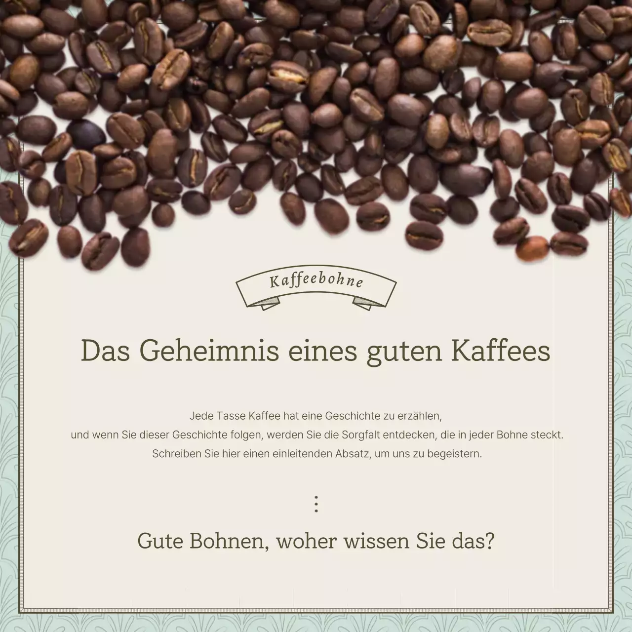 Werbung für ein Vintage-Café in Hellblau und Braun