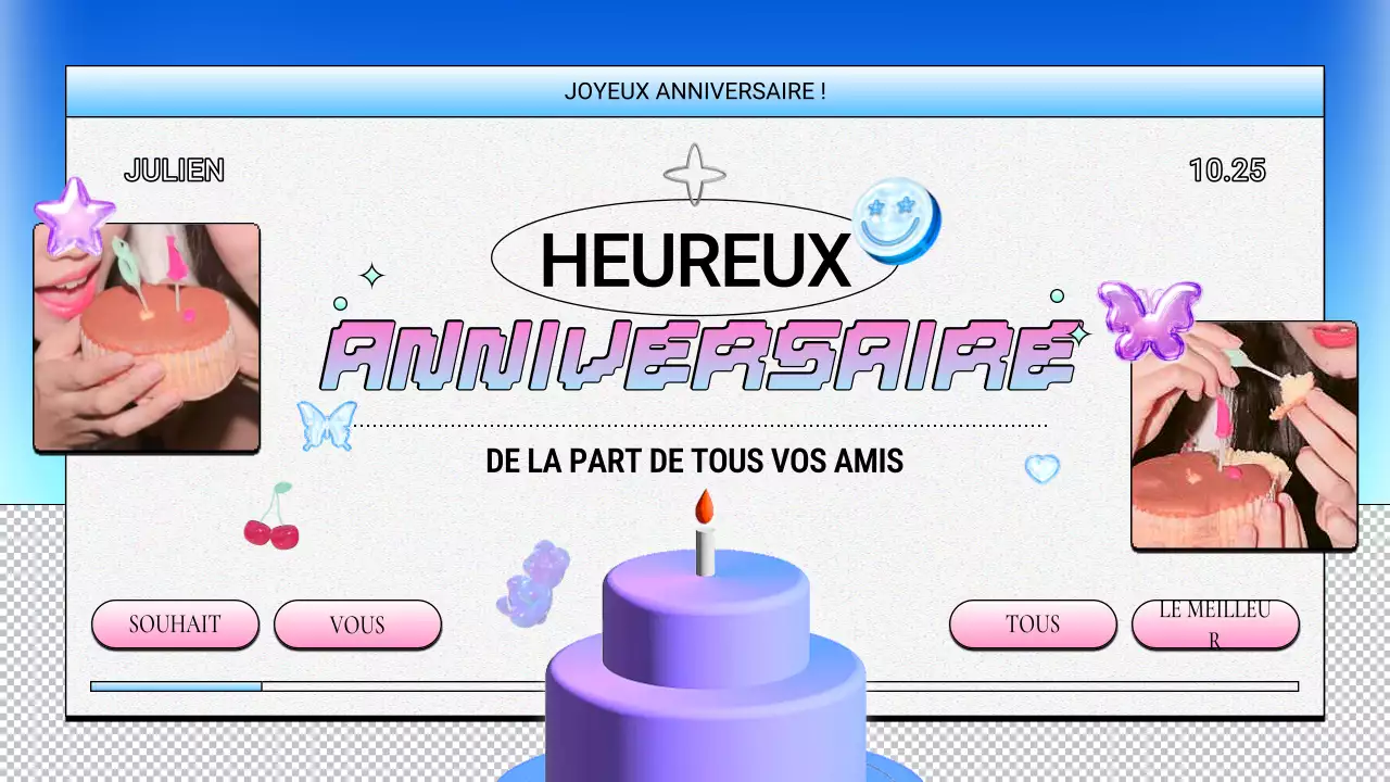 anniversaire rétro mauve