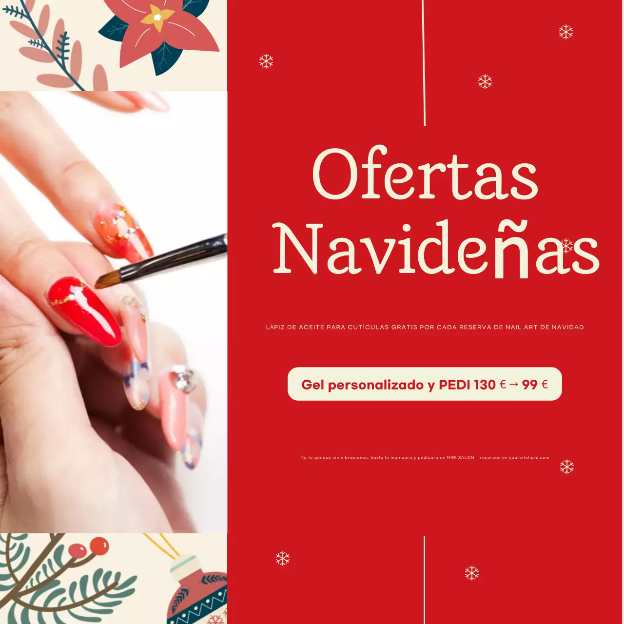 rojo elegante Navidad ofrece anuncio de uñas